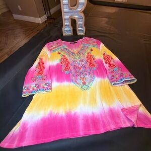 Carlisle Pink and Yellow Embroidered Tunic